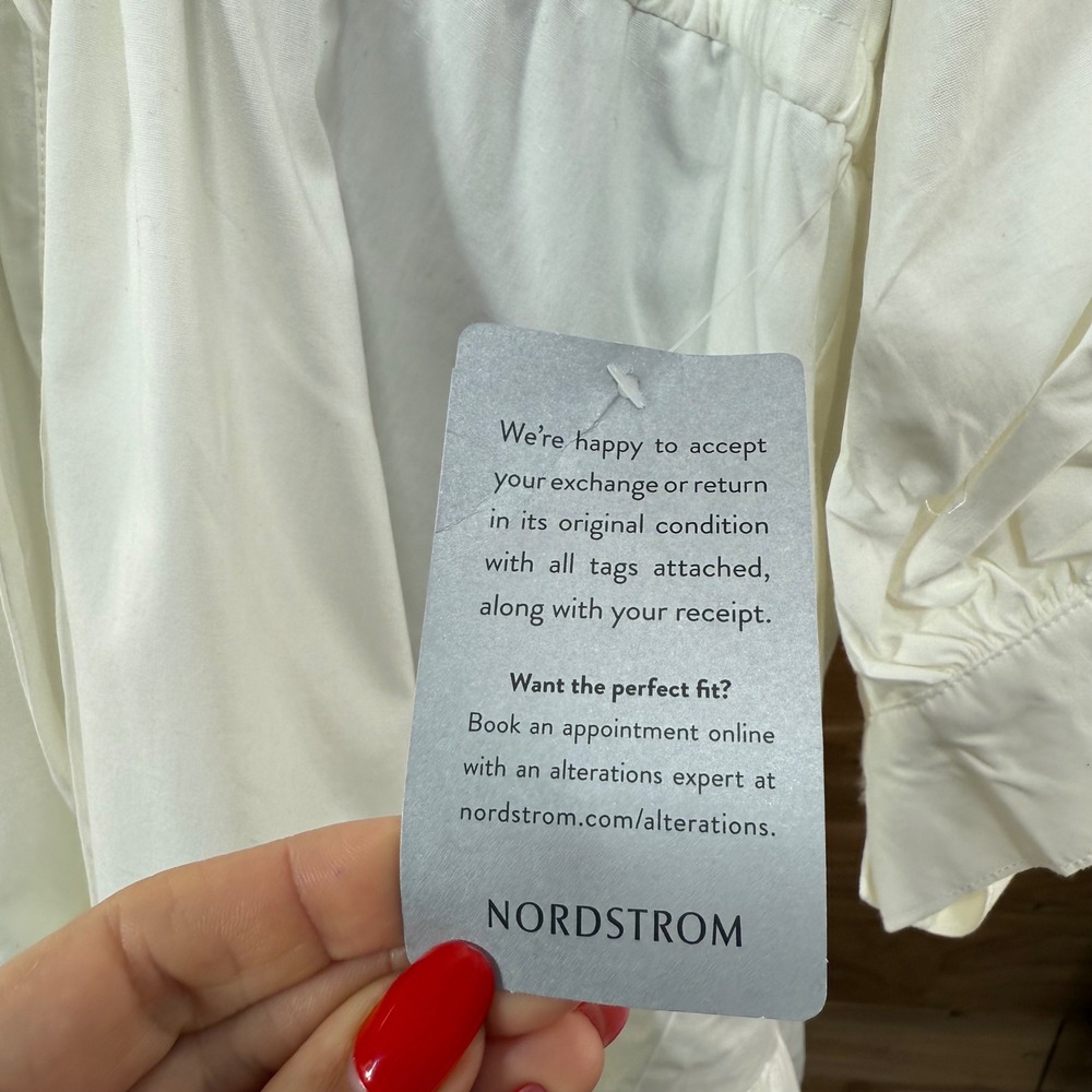 ASTR Nordstrom White Dress Ruffle Hem Drawstring Waist Long Sleeve Size: XL - Picture 5 of 9